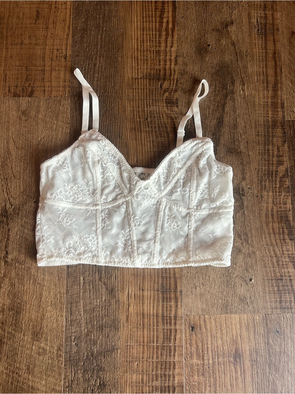 White lace bralette.